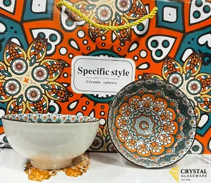 6-piece set of ceramic bowls are featured in vibrant multi-colored